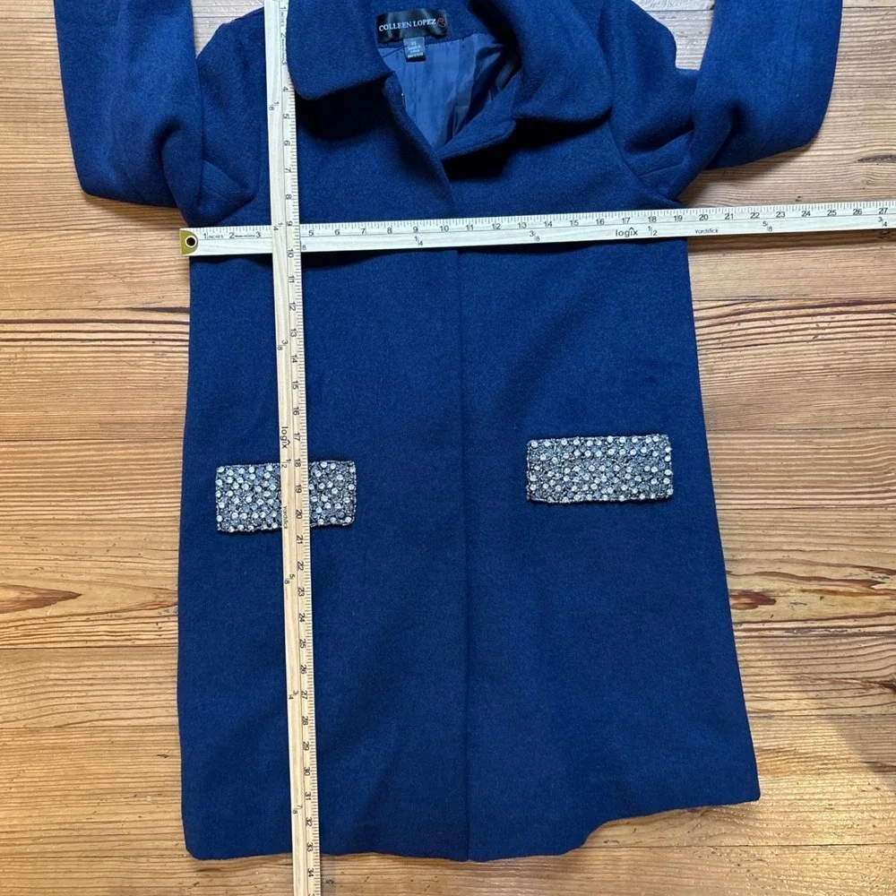Colleen Lopez Wool‎ Blend Coat Women Blue Excellent Rhinestone Pocket SIZE XS - Picture 6 of 7